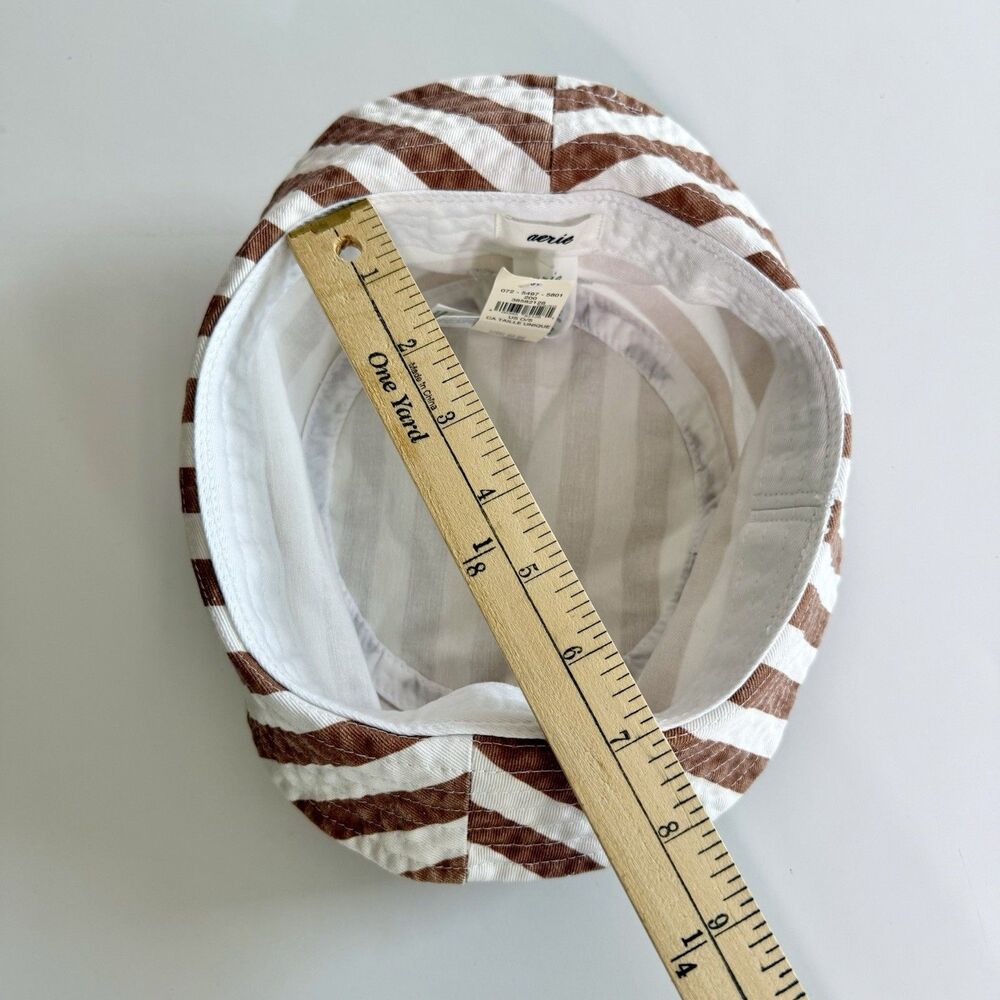 AERIE Bucket Hat Women's Sz O/S Brown & White Striped Cotton NWT Summer Beach - Picture 8 of 10